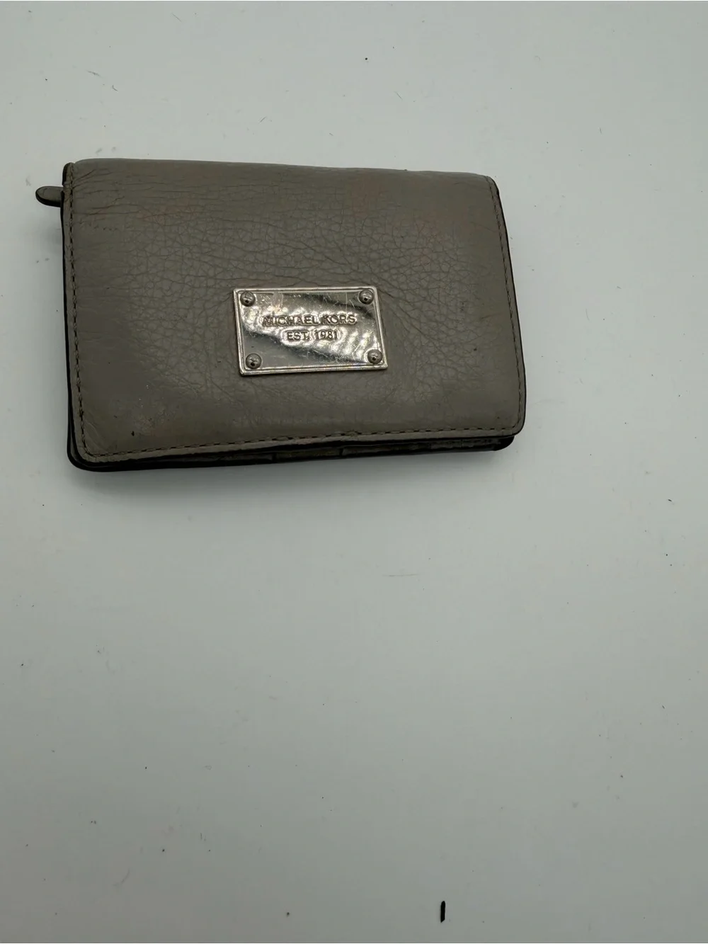 Michael Kors Taupe Leather Card Holder with Logo Plaque